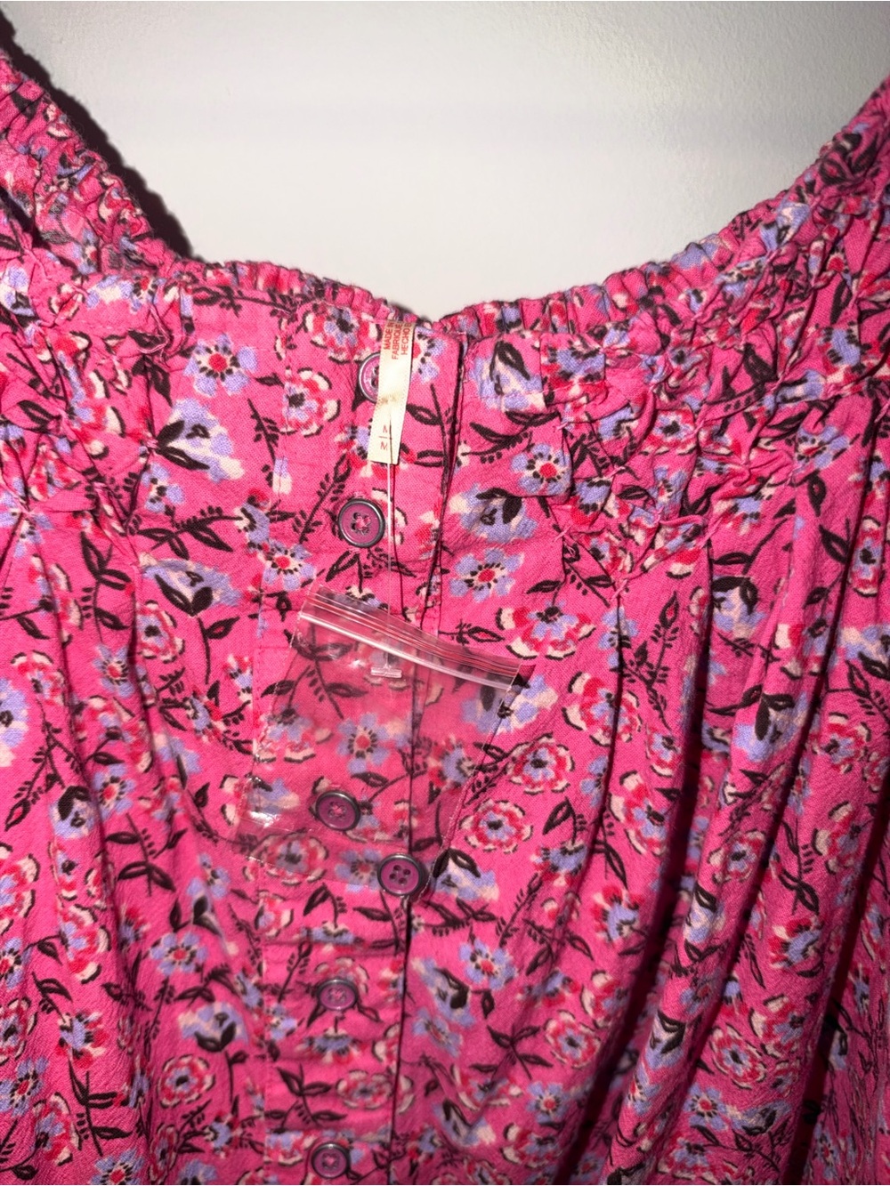 NWT Free People Off the Shoulder or Square Neck Pink Floral Top - Picture 3 of 3
